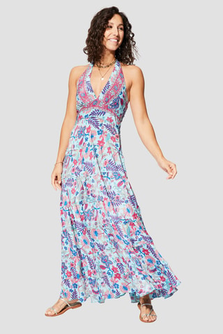 Robe longue - Bleu et rose  - Bleu