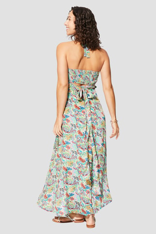 Robe longue - Beige et vert clair - Beige et vert
