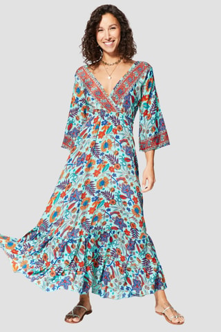 Robe longue - Bleu - Rouge, bleu et orange