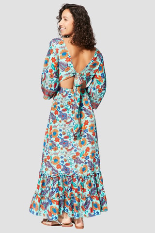 Robe longue - Bleu - Rouge, bleu et orange
