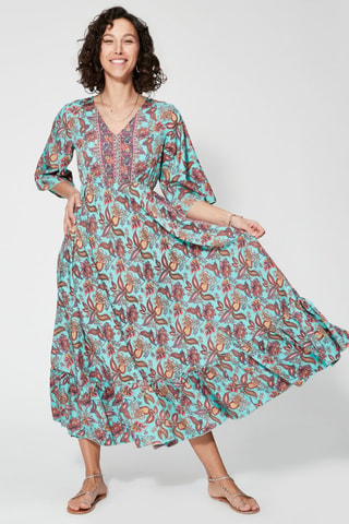 Robe longue - Bleu et marron - Bleu