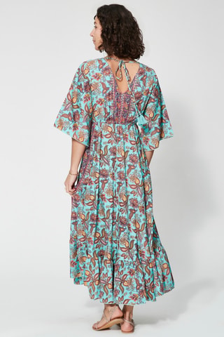 Robe longue - Bleu et marron - Bleu