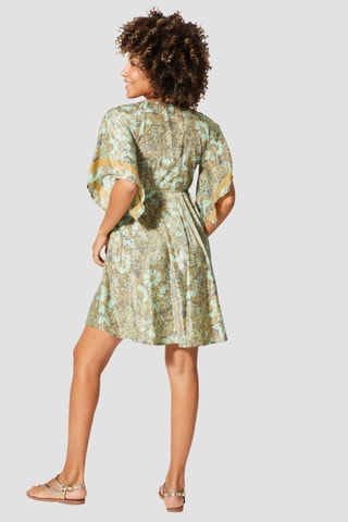 Robe courte trapèze - Vert et bleu - Beige, bleu et vert
