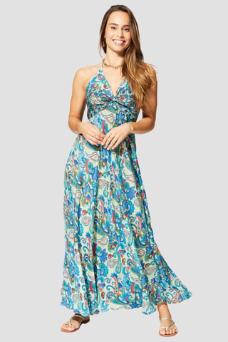 Robe longue - Rouge, bleu et vert