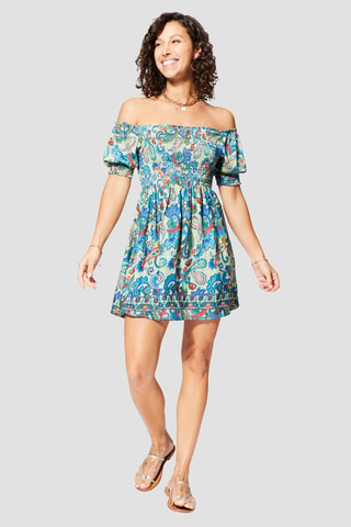 Robe volantée - Bleu et vert