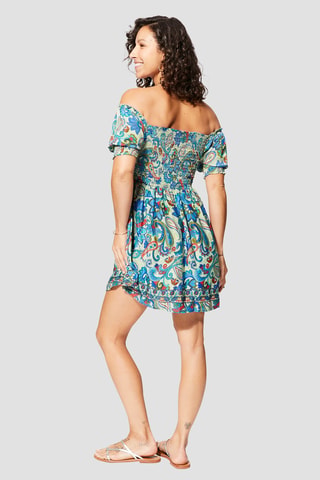 Robe volantée - Bleu et vert