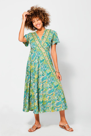 Robe portefeuille Turquoise - Beige, bleu et vert