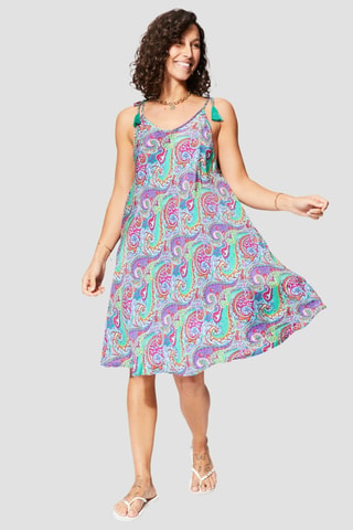 Midi-jurk - Blauw - Blauw, groen en roze