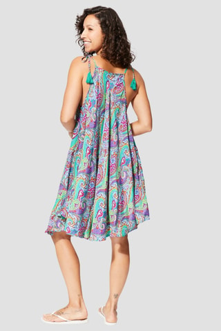 Midi-jurk - Blauw - Blauw, groen en roze