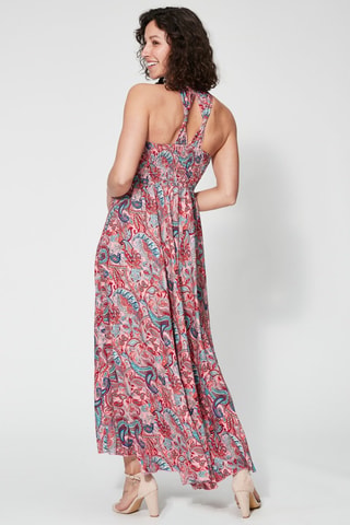 Robe longue - Rouge - Rouge, bleu et gris