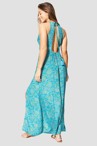 Lange Jurk - Turquoise en Geel - Blauw en geel