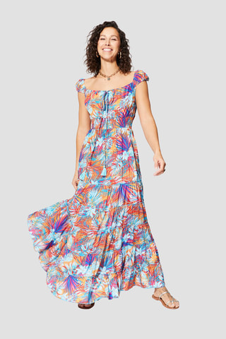 Robe longue - Orange et turquoise - Bleu et orange