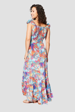 Robe longue - Orange et turquoise - Bleu et orange