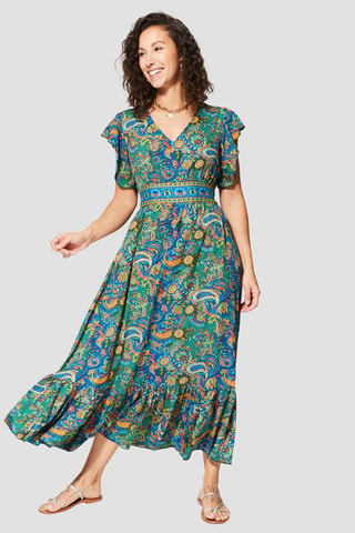 Lange Jurk - Blauw, groen en geel