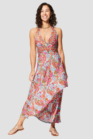 Robe longue - Fuchsia - Gris