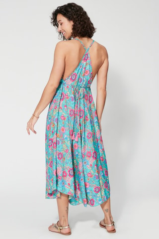 Robe midi - Bleu - Bleu, vert et rose