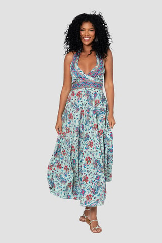 Robe longue - Turquoise et bleu  - Bleu