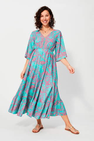 Robe longue Turquoise - Bleu et rose