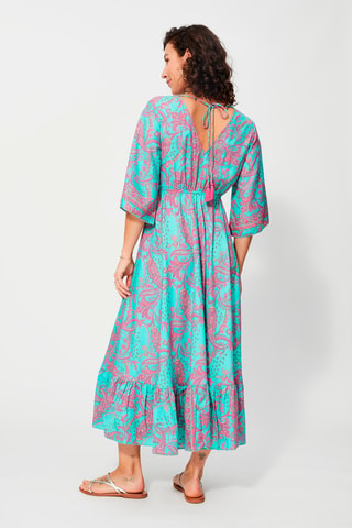 Robe longue Turquoise - Bleu et rose
