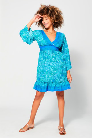 Korte Jurk met Ruches Turquoise - Blauw en groen
