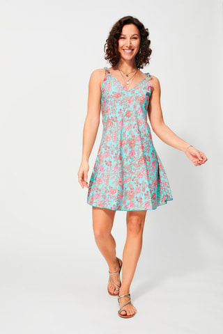Robe trapèze - Beige, bleu et rose