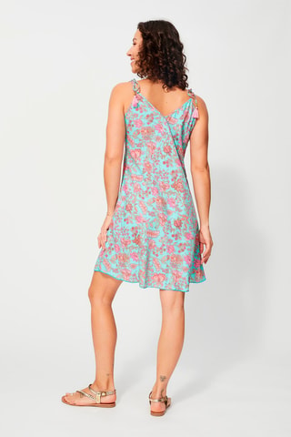 Robe trapèze - Beige, bleu et rose