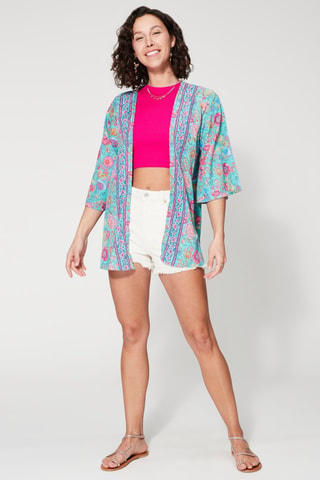 Kimono - Blauw, groen en roze