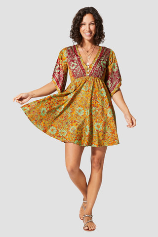 Robe courte - Rouge, vert et jaune