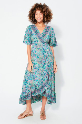 Robe portefeuille longue - Bleu