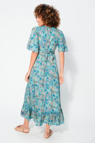 Robe portefeuille longue - Bleu