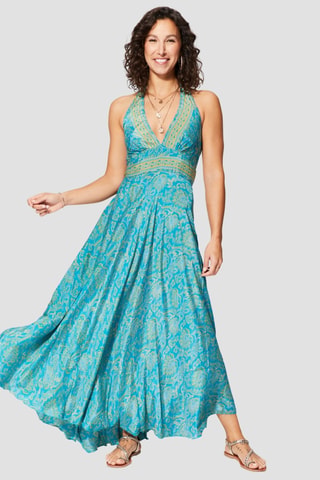 Robe longue - Blanc, bleu et vert