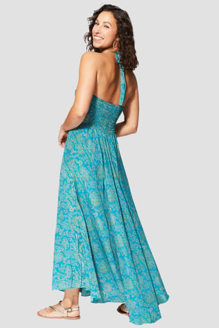 Robe longue - Blanc, bleu et vert