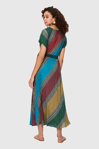 Robe midi - Bleu, jaune et vert