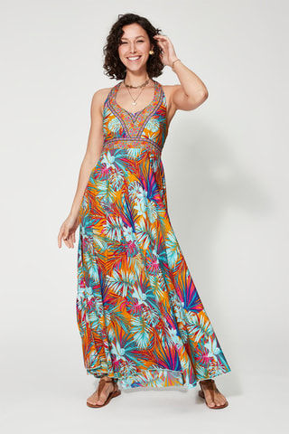 Robe longue - Bleu, orange et rose