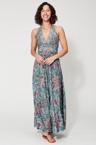 Robe longue - Blanc, vert et rose