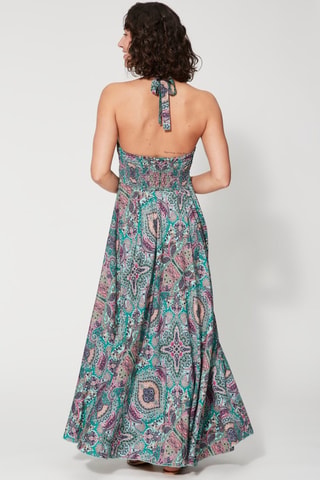 Robe longue - Blanc, vert et rose