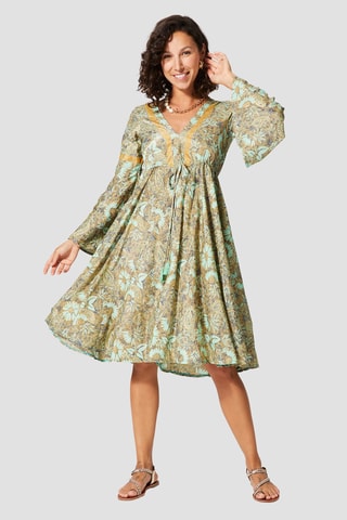 Robe volantée - Doré et beige - Beige
