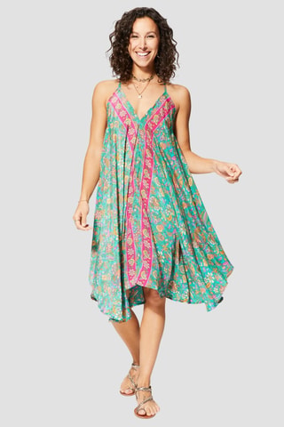 Robe midi - Vert et rose - Vert, orange et rose