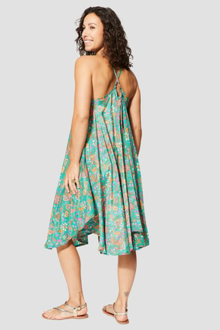 Robe midi - Vert et rose - Vert, orange et rose