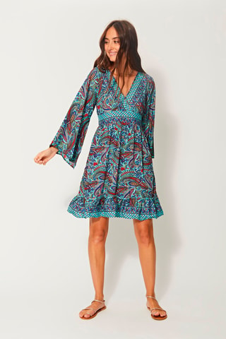 Robe évasée Bleu - Rouge, bleu et vert