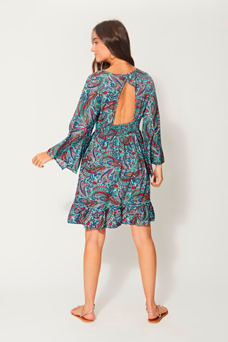 Robe évasée Bleu - Rouge, bleu et vert