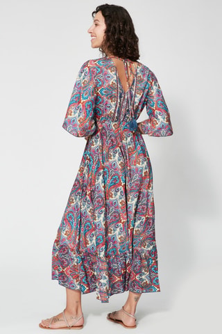 Lange Jurk - Blauw en Rood - Beige