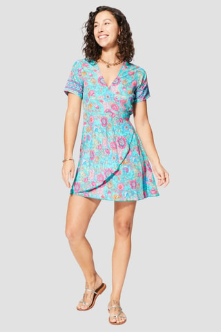 Robe courte - Bleu - Bleu, vert et rose