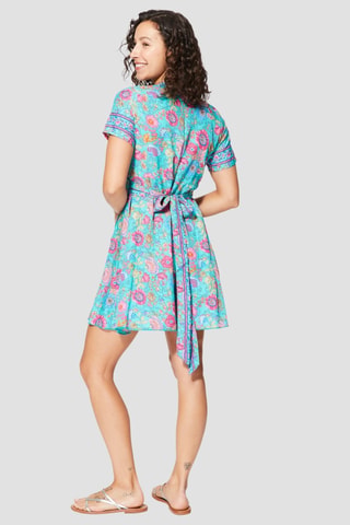 Robe courte - Bleu - Bleu, vert et rose