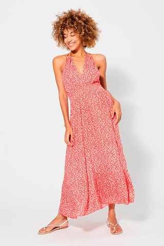 Robe longue dos nu - Blanc et rouge