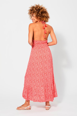 Robe longue dos nu - Blanc et rouge