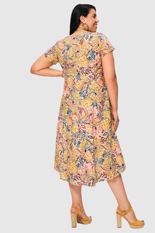 Robe midi - Beige, bleu et jaune