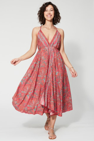 Robe midi - Blanc, rouge et bleu