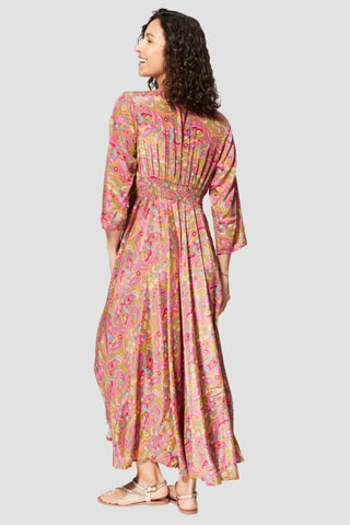 Robe longue - Vert, orange et rose