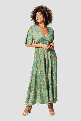 Robe longue - Bleu, vert et jaune